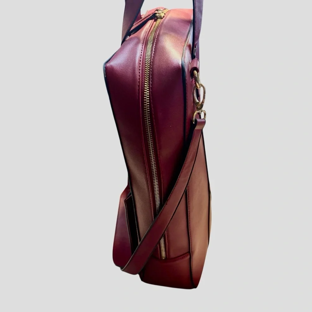 NEW Laptop Bag Estarer Burgundy Wine Faux Leather Gold Hardware Tote Bag NWOT